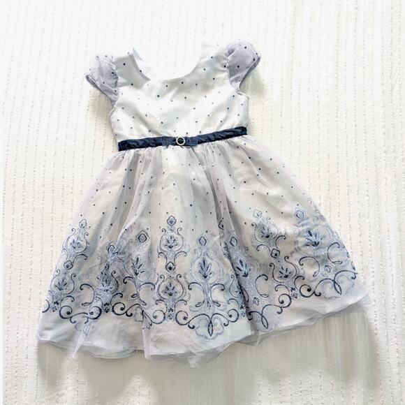 Jona Michelle Girls Formal White/Blue Shimmer Tulle Dress size 5 - Picture 1 of 6